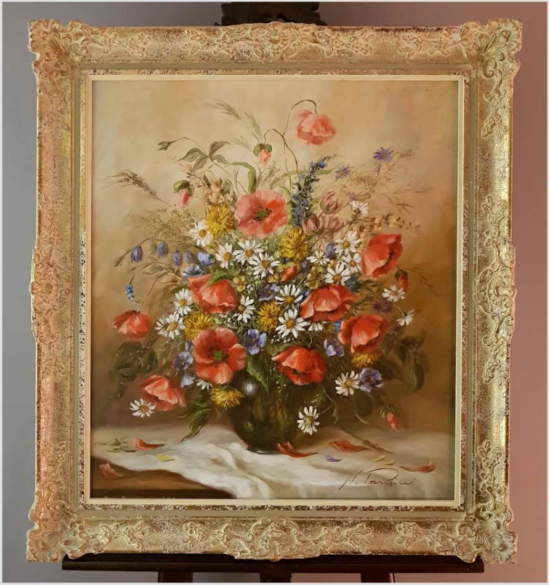 Bukiet Dzikich Kwiatów w Szklanym Wazonie - Nicole Parisini *1924