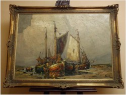 MALARSTWO AUKCYJNE ! KUTRY U BRZEGU - RUDOLF PRIEBE (1889 – 1964)