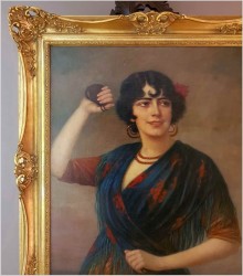 Piękny Obraz w Stylu Art Déco, Hiszpanka z Kastanietami - Anton Kaulbach (1864-1930)