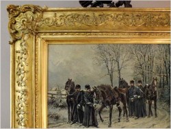 Batalistyka! Piękny zimowy obraz z wojskiem - Lucien pierre Sergent (1849-1904)