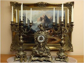 DUŻY PAŁACOWY ZEGAR Z KANDELABRAMI - (FHS-FRANC HERMLE & SOHN) 25KG