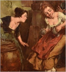 Scena w piwnicy! Zaloty przy winie ~ Gerhard Dickmeis (1918 - 1978)