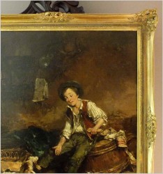 MALARSTWO AUKCYJNE! CHŁOPIEC BAWIĄCY SIĘ Z PSEM - DICKMEIS GERHARD (HEINSBERG 1918 – 1978 JÜLICH)