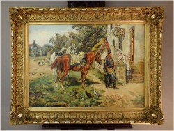 Malarstwo Rodzajowe! Huzar i Dziewczyna - Angelo Jank (1868-1940)