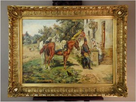 Malarstwo Rodzajowe! Huzar i Dziewczyna - Angelo Jank (1868-1940)