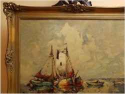 RUDOLF PRIEBE (1889 – 1964) „Kutry rybackie u wybrzeża Morza Północnego” – obraz marynistyczny