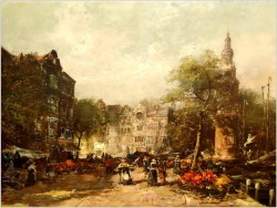 ARCYDZIEŁO MALARSKIE! TARG KWIATOWY W AMSTERDAMIE! - DICKMEIS GERHARD (1918 – 1978)