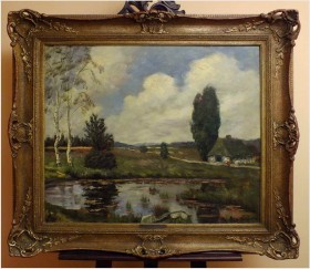 PIĘKNY KRAJOBRAZ W DUŻEJ BAROKOWEJ RAMIE ~ Carl Wilhelm Mosblech (1868-1934)