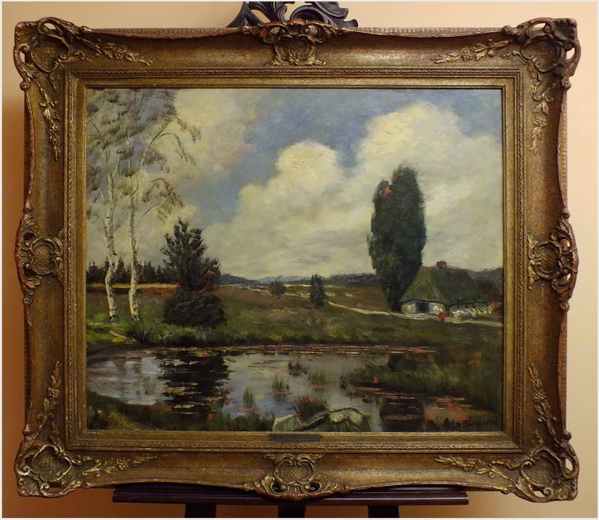 PIĘKNY KRAJOBRAZ W DUŻEJ BAROKOWEJ RAMIE ~ Carl Wilhelm Mosblech (1868-1934)