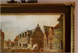 Wyjątkowe malarstwo! Widok na niemieckie przedmieście miasta, Celle - Klaus Rochel (*1936)