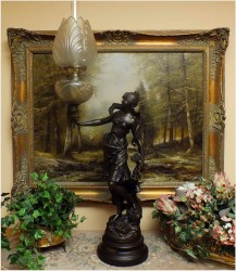 STARA DUŻA LAMPA NAFTOWA - AUGUSTE MOREAU  XIXw. / 86 CM.