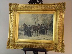 Batalistyka! Piękny zimowy obraz z wojskiem - Lucien pierre Sergent (1849-1904)