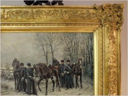 Batalistyka! Piękny zimowy obraz z wojskiem - Lucien pierre Sergent (1849-1904)