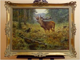 JELEŃ NA RYKOWISKU - Georg Majewicz (1897 - 1965, Niemcy)