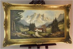 OKAZJA! PIĘKNA PANORAMA ALPEJSKA 100cmx50cm, TECHNIKA SZPACHLOWA - Heinz SCHOLZ (*1925)