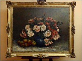 DUŻY OBRAZ OLEJNY, KWIATY - FRANC VANSCHEPDAEL, NIEMCY XXw. (125cmx105cm)