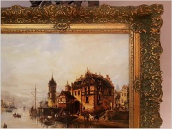 Holenderska Scena Portowa  - L.Bertini, Karl Kaufmann (1843-1905 Wien)