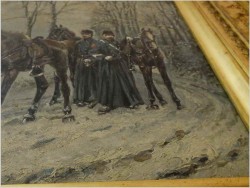 Batalistyka! Piękny zimowy obraz z wojskiem - Lucien pierre Sergent (1849-1904)