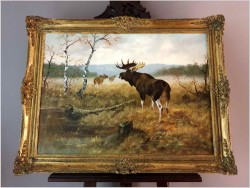 Rarytas kolekcjonerski! Łoś na leśnych mokradłach - oryg. Georg Majewicz (1897-1965)