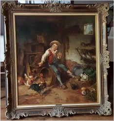 Malarstwo Aukcyjne! Chłopiec w Kurniku - Dickmeis Gerhard (Heinsberg 1918 - 1978 Jülich) Rozmiar XXL