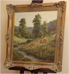 OBRAZ MYŚLIWSKI, SARNY U WODOPOJU - GEORG MAJEWICZ (1897 - 1965)