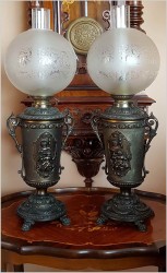 WYJĄTKOWY KOMPLET! DUŻE PAŁACOWE LAMPY NAFTOWE Z PUTTO 1890r.