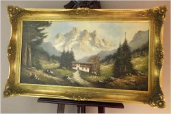 OKAZJA! PIĘKNA PANORAMA ALPEJSKA 100cmx50cm, TECHNIKA SZPACHLOWA - Heinz SCHOLZ (*1925)