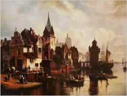 HOLLÄNDISCHE HAFENSTADT -  B.LAMBERT, Karl Kaufmann (Österreich, 1843–1901/05)