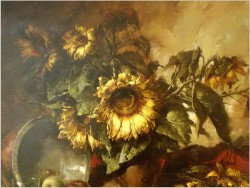 ABSOLUTNE ARCYDZIEŁO! MARTWA NATURA, SŁONECZNIKI -  DICKMEIS GERHARD (1918 – 1978)