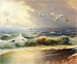 POLECAMY DO HOTELU LUB SALONU! WIDOK NA MORZE PÓŁNOCNE (NORDSEE) - GUSTAW WEISS/GUWE (ROZMIAR XXL 140cmx100cm)
