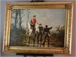 Stary obraz - Zwiadowcy! Soldaten mit pickelhaube - Carl Becker XIXw.