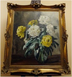 ARCYDZIEŁO! CHRYZANTEMY W SZKLANYM WAZONIE - Hermine ZAHNER (1912-1981)