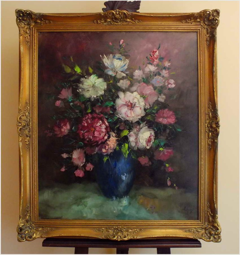 RARYTAS! KWIATY W NIEBIESKIM  WAZONIE ~ Prof.Adjez BAHMAN (1941)