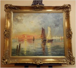 MORZE ŚRÓDZIEMNE, ŁODZIE Z WIDOKIEM NA WENECJĘ - HEINZ NEHREN *1919