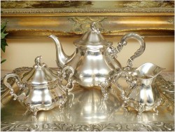 POLECAMY! DUŻA PAŁACOWA ZASTAWA POSREBRZANA - KAWA,HERBATA XIX.w