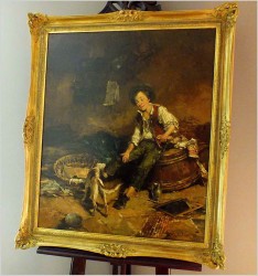 MALARSTWO AUKCYJNE! CHŁOPIEC BAWIĄCY SIĘ Z PSEM - DICKMEIS GERHARD (HEINSBERG 1918 – 1978 JÜLICH)