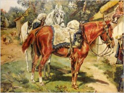 Malarstwo Rodzajowe! Huzar i Dziewczyna - Angelo Jank (1868-1940)