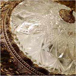 POLECAMY! WYJĄTKOWY PAŁACOWY DUŻY  MOSIĘŻNY PLAFON Z KRYSZTAŁOWYM SZKŁEM NA TRZY ŻARÓWKI 50 CM