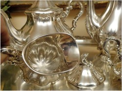 POLECAMY! DUŻA PAŁACOWA ZASTAWA POSREBRZANA - KAWA,HERBATA XIX.w