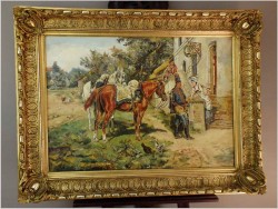 Malarstwo Rodzajowe! Huzar i Dziewczyna - Angelo Jank (1868-1940)