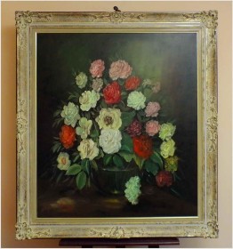 GODNY POLECENIA! DUŻA PAŁACOWA MARTWA NATURA, PIWONIE - J.GRAU, Düsseldorf (122cm x 112cm)