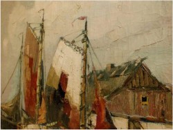 ŁODZIE PRZY BRZEGU - Rudolf PRIEBE (Kiew 1889-1964 Hamburg)