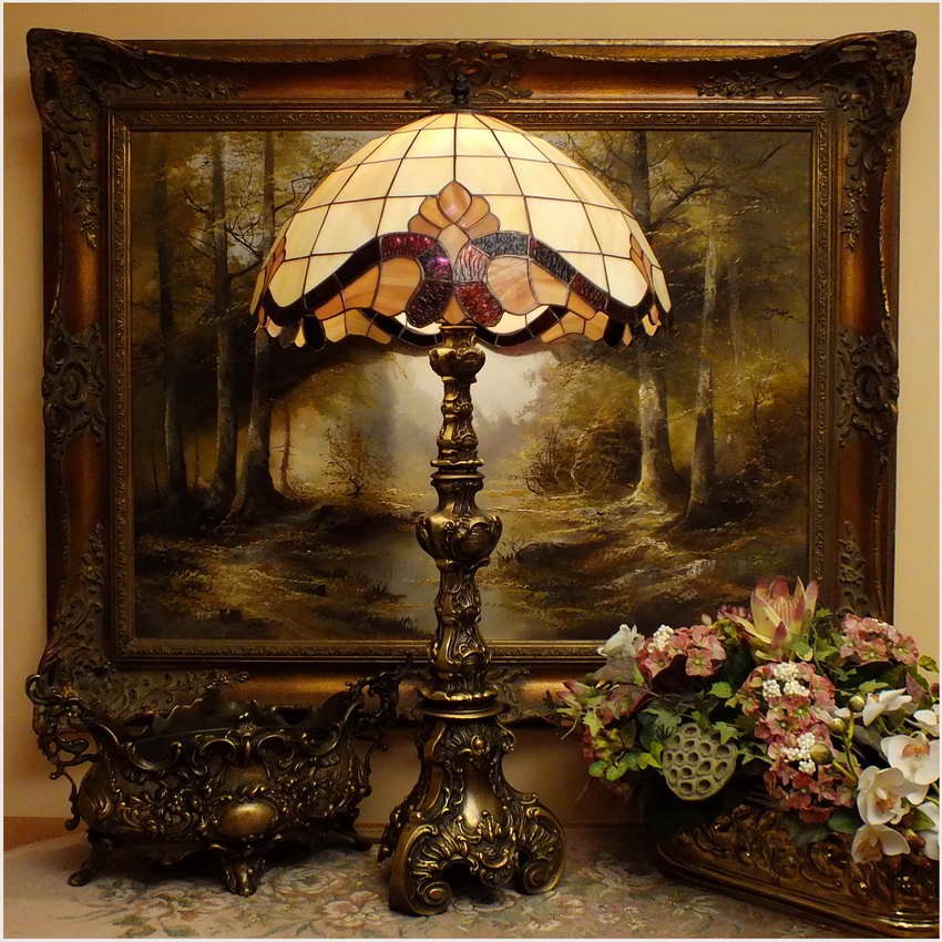 MOSIĘŻNA  BAROKOWA DUŻA SALONOWA LAMPA TIFFANY!