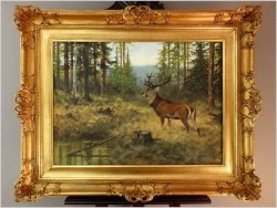 MALARSTWO AUKCYJNE! JELEŃ NA RYKOWISKU - ORYG. GEORG MAJEWICZ (1897-1965)