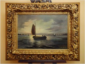 ŁODZIE NA MORZU ~ Ernst Hugo LORENZ-MUROWANA (1872-1950) AŻUROWA RAMA / UNIKAT!