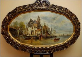 POLECAMY! WIDOK NA HOLENDERSKIE NABRZEŻE – WERNER HERMANN 1816-1905, DÜSSELDORF