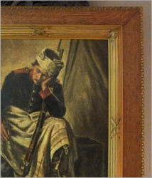 POLECAMY WYJĄTKOWY OBRAZ OLEJNY! WOJNA NAPOLEOŃSKA, ZRANIONY ŻOŁNIERZ - CARL FRANZ BAUER (Wien, 1879-1954)
