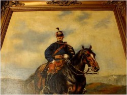 PIĘKNE MALARSTWO BATALISTYCZNE! PORTRET HUZARA NA KONIU - XIXw.