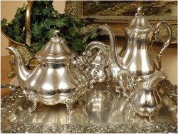 POLECAMY! DUŻA PAŁACOWA ZASTAWA POSREBRZANA - KAWA,HERBATA XIX.w