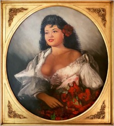UNIKAT! ORYGINALNE HISZPAŃSKIE MALARSTWO - PORTRET PIĘKNEJ HISZPANKI (79cm x 69cm)